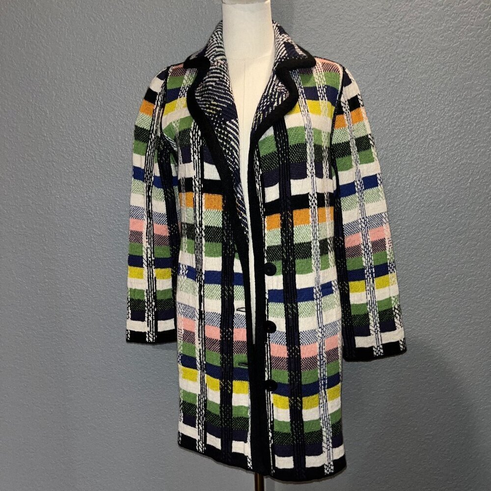 ANTHROPOLOGIE ALDOMARTINS SHANLEY PLAID WOOL ALPACA BLEND SWEATER COAT EUC XS
